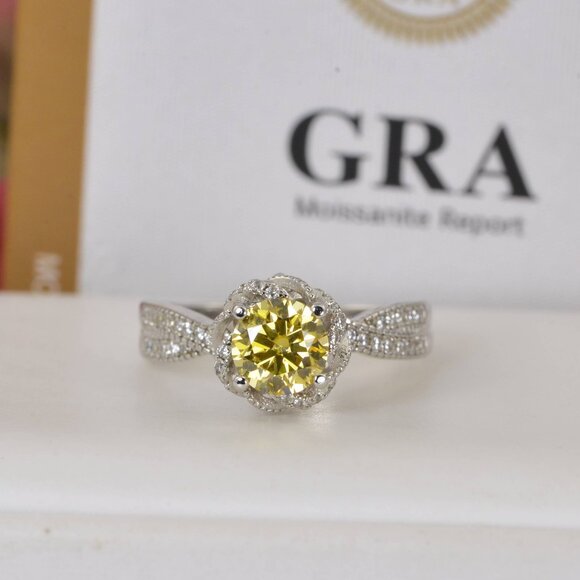 Certified Moissanite Diamond 1CT Champagne Solitaire Engagement Ring - Picture 4 of 7